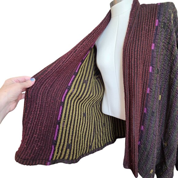 Susan Neal Handwoven Multicolor Open Front Jacket Cardigan Reversible CM2056 - Picture 10 of 16